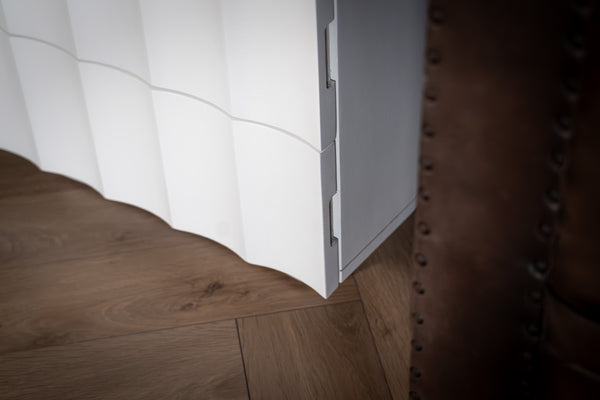 Wave Solid Mango Wood Bedside Table in White Colour with Two Drawers 50 cm