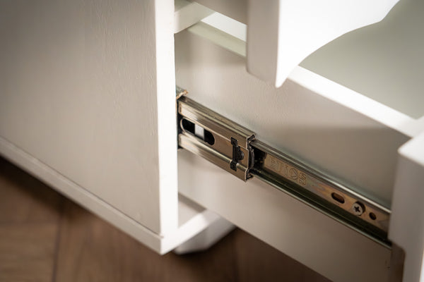 Wave Solid Mango Wood Bedside Table in White Colour with Two Drawers 50 cm