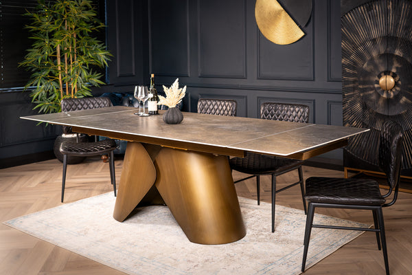 Nemesis Extendable Italian Sintered Stone Dining Table in Vienna Black Gold Marble Look 180-220-260 cm