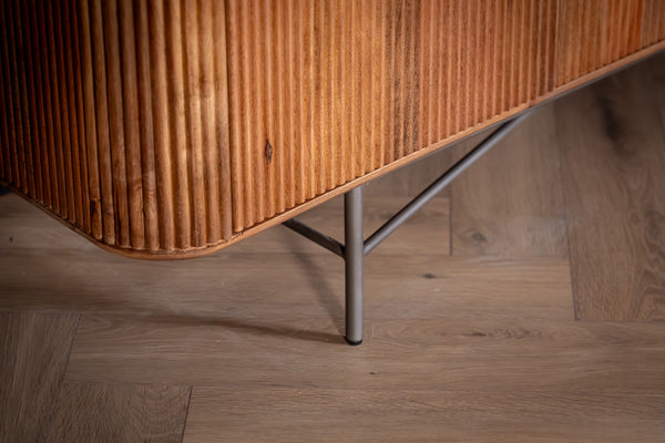 Portofino Mango Wood Sideboard with Black Mosaic Top Fluted Body and Silver Legs 201 cm