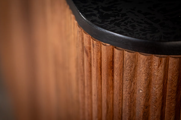 Portofino Mango Wood Sideboard with Black Mosaic Top Fluted Body and Silver Legs 201 cm