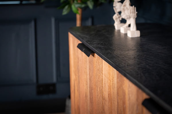 Portofino Mango Wood Sideboard with Black Mosaic Top Fluted Body and Silver Legs 201 cm