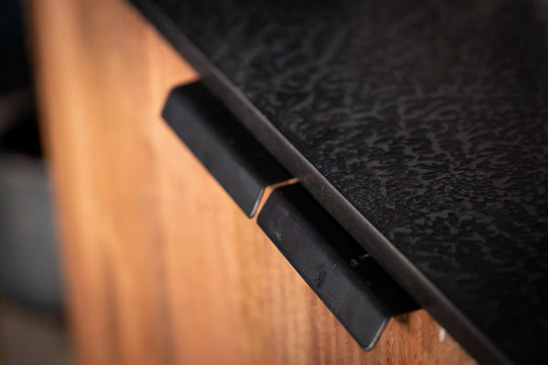 Portofino Mango Wood Sideboard with Black Mosaic Top Fluted Body and Silver Legs 201 cm