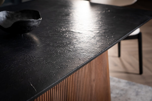 Portofino Mango Wood Dining Table with Black Mosaic Top and Fluted Leg 240 cm