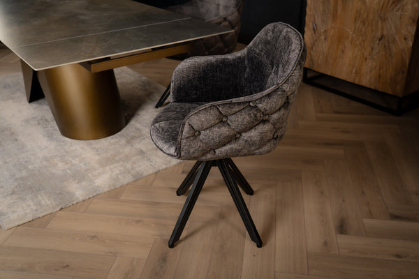 Modern Baroque Rotatable Design Grey Velvet Retro Style Chair with Chesterfield Design Stitching