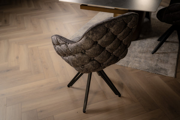 Modern Baroque Rotatable Design Grey Velvet Retro Style Chair with Chesterfield Design Stitching