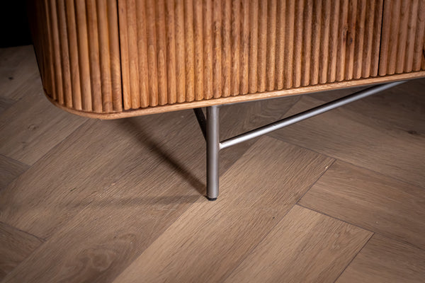 Portofino Mango Wood TV Unit with Black Mosaic Top Silver Legs and Three Drawers 150 cm