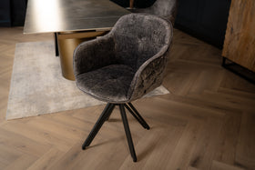 Modern Baroque Rotatable Design Grey Velvet Retro Style Chair with Chesterfield Design Stitching