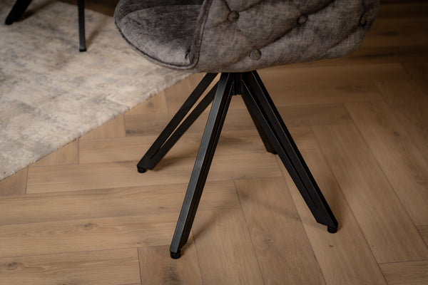 Modern Baroque Rotatable Design Grey Velvet Retro Style Chair with Chesterfield Design Stitching