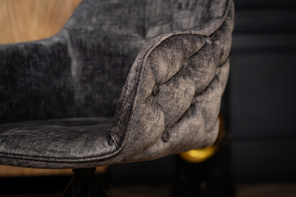 Modern Baroque Rotatable Design Grey Velvet Retro Style Chair with Chesterfield Design Stitching