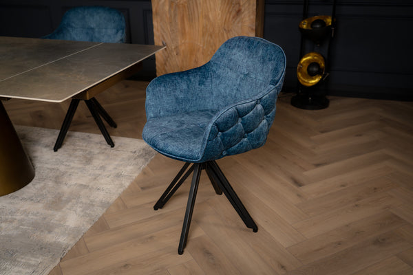 Modern Baroque Rotatable Design Blue Velvet Retro Style Chair with Chesterfield Design Stitching