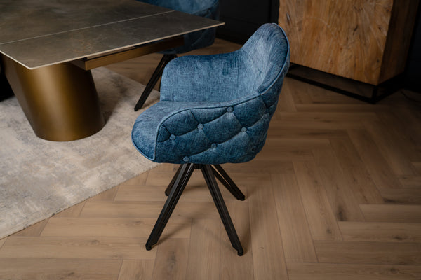 Modern Baroque Rotatable Design Blue Velvet Retro Style Chair with Chesterfield Design Stitching