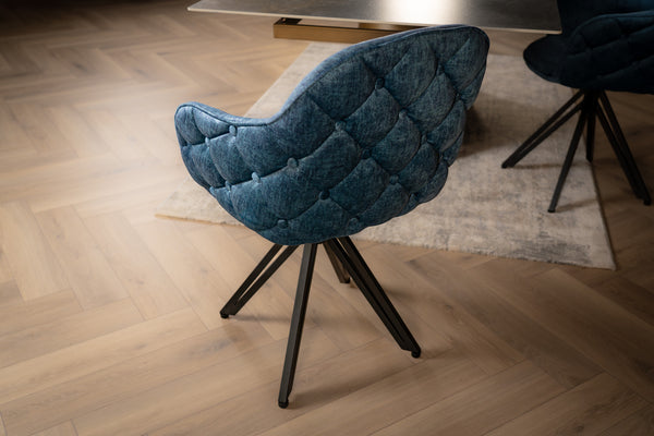 Modern Baroque Rotatable Design Blue Velvet Retro Style Chair with Chesterfield Design Stitching