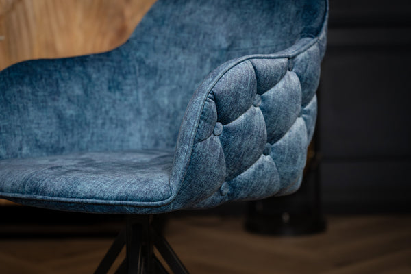 Modern Baroque Rotatable Design Blue Velvet Retro Style Chair with Chesterfield Design Stitching