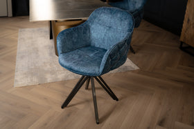 Modern Baroque Rotatable Design Blue Velvet Retro Style Chair with Chesterfield Design Stitching