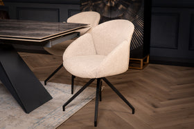 Glide Rotatable Design Beige Boucle Fabric Swivel Dining Chair with Rounded Edges
