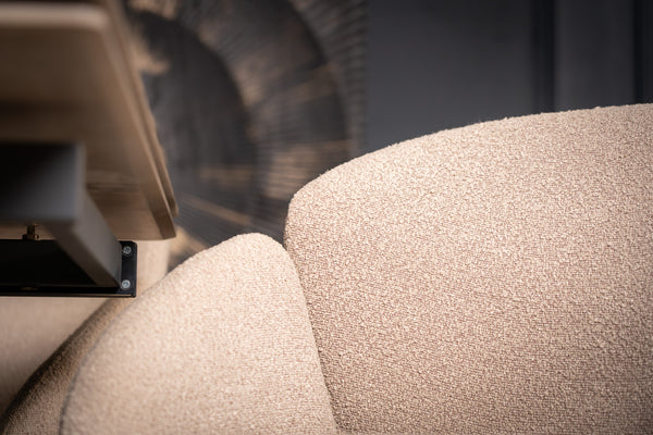 Glide Rotatable Design Beige Boucle Fabric Swivel Dining Chair with Rounded Edges