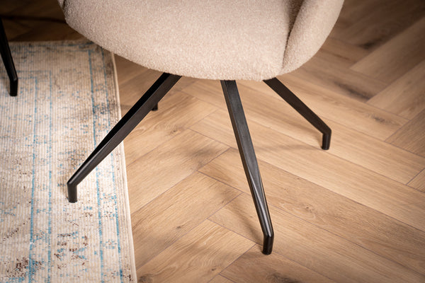 Glide Rotatable Design Beige Boucle Fabric Swivel Dining Chair with Rounded Edges