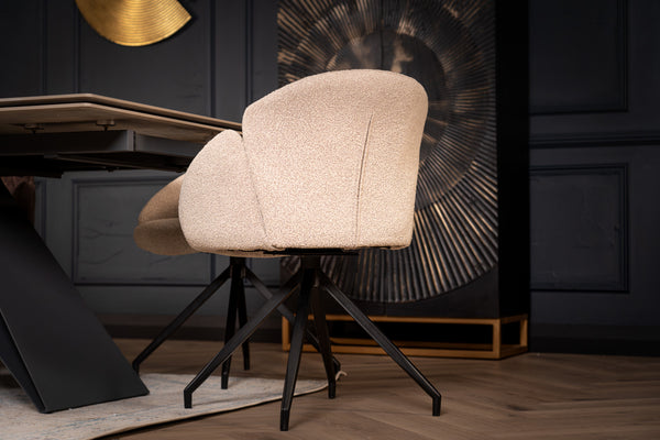 Glide Rotatable Design Beige Boucle Fabric Swivel Dining Chair with Rounded Edges
