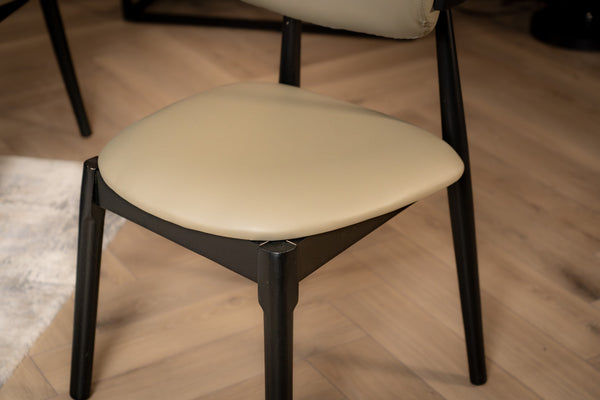 Vita Wooden Dining Chair in Khaki Faux Leather Fabric and Black Wooden Legs