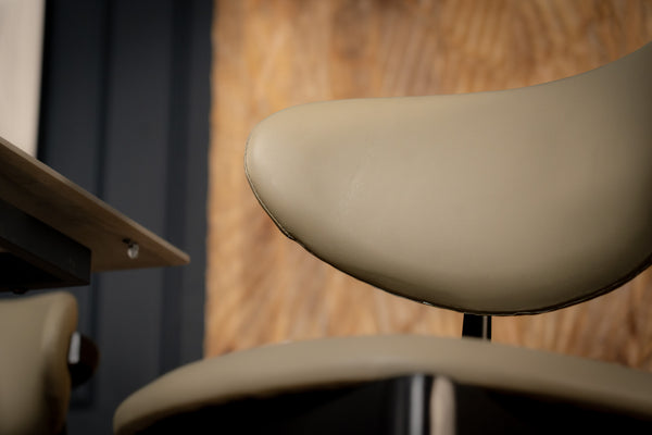 Vita Wooden Dining Chair in Khaki Faux Leather Fabric and Black Wooden Legs