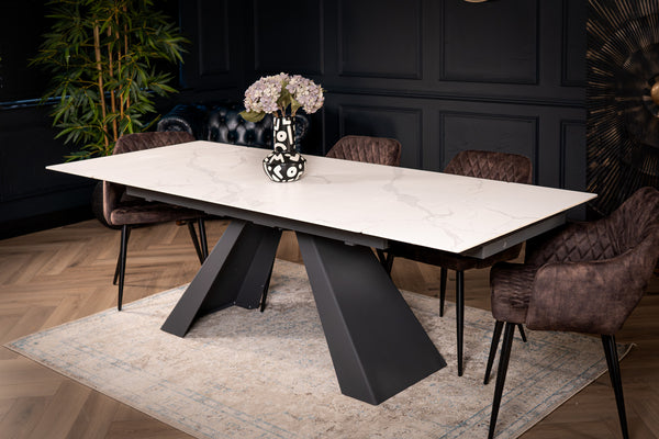 Oasis Extendable Italian Sintered Stone Dining Table in Italian White Marble Look 160-200-240 cm