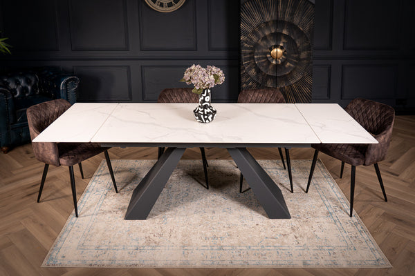 Oasis Extendable Italian Sintered Stone Dining Table in Italian White Marble Look 160-200-240 cm