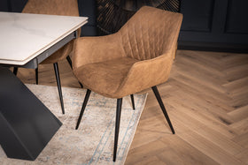 Georgia Vintage Taupe Brown Retro Chair with Armrest and Decorative Stitching