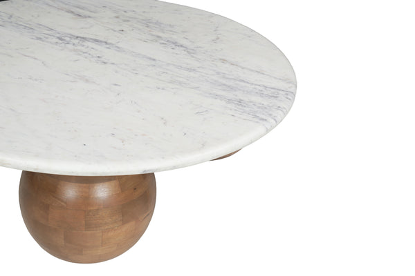 Solid Mango Wood Natural Banswara Marble White Round Coffee Table - Lorenzo Brown 100cm