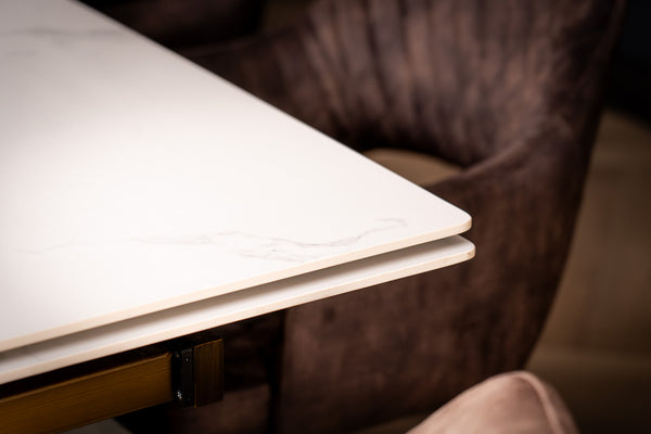 Nemesis Extendable Italian Sintered Stone Dining Table in Italian White Marble Look 180-220-260 cm