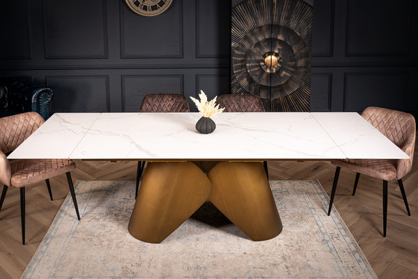 Nemesis Extendable Italian Sintered Stone Dining Table in Italian White Marble Look 180-220-260 cm