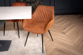 Georgia Vintage Brown Retro Chair with Armrest and Decorative Stitching