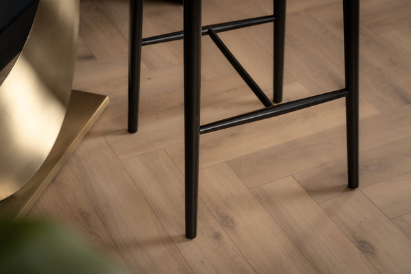 Vita Wooden Bar Stool Chair in Boucle White Fabric and Black Wooden Legs