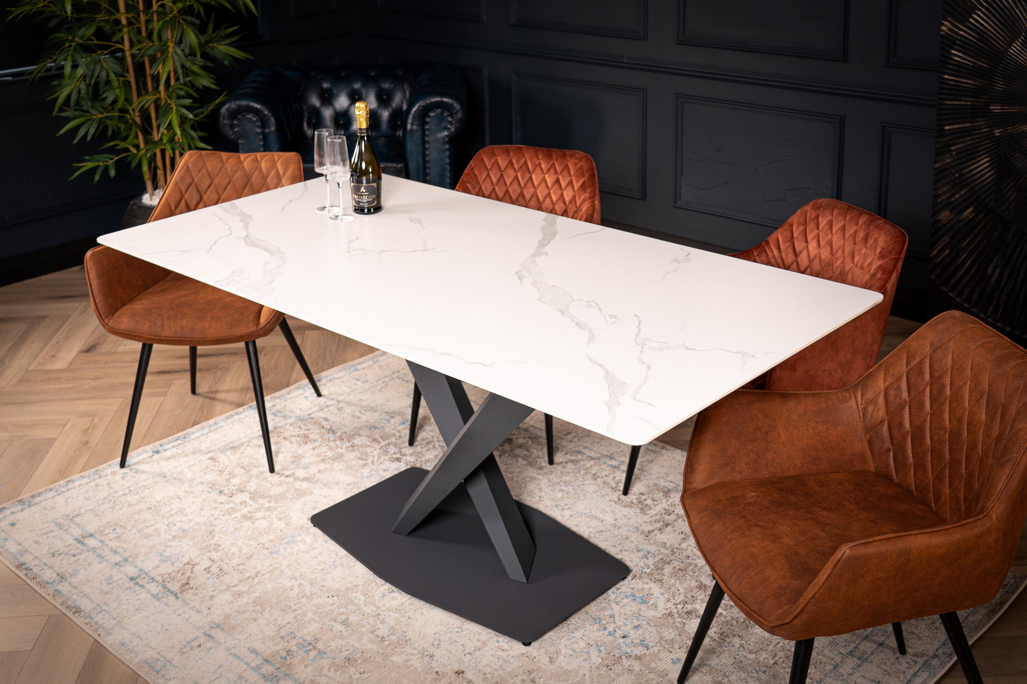 Eleganza Italian Sintered Stone Dining Table in Calacatta White