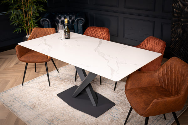 Eleganza Italian Sintered Stone Dining Table in Calacatta White Marble Look 180 cm