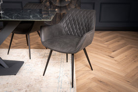 Georgia Vintage Anthracite Grey Retro Chair with Armrest and Decorative Stitching