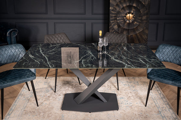 Eleganza Italian Sintered Stone Dining Table in Gloss Green Mist Marble Look 180 cm