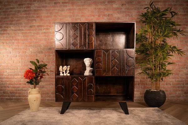 Cherokee Solid Mango Wood Highboard Cabinet with Oriental 3D Pattern 140 cm