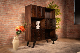 Cherokee Solid Mango Wood Highboard Cabinet with Oriental 3D Pattern 140 cm