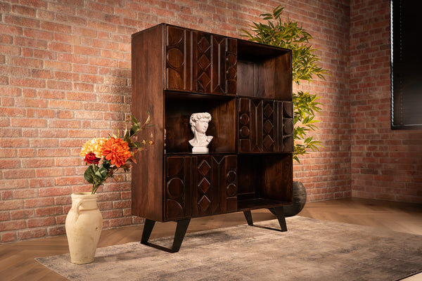 Cherokee Solid Mango Wood Highboard Cabinet with Oriental 3D Pattern 140 cm