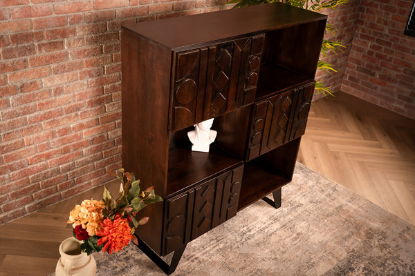 Cherokee Solid Mango Wood Highboard Cabinet with Oriental 3D Pattern 140 cm