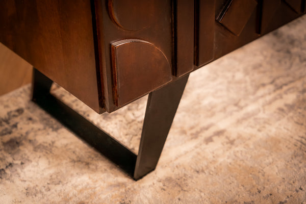 Cherokee Solid Mango Wood Highboard Cabinet with Oriental 3D Pattern 140 cm