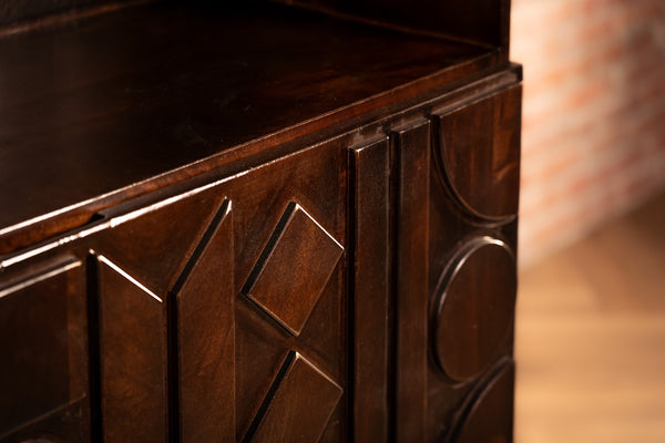 Cherokee Solid Mango Wood Highboard Cabinet with Oriental 3D Pattern 140 cm