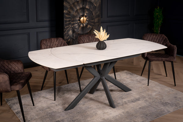 Integri Italian Sintered Stone Rotating Extendable Dining Table in White Marble Look 140-200 cm