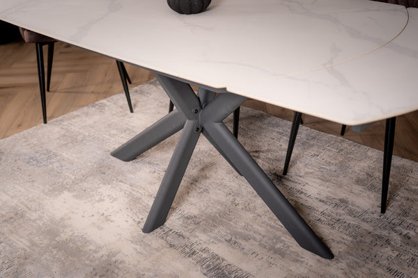 Integri Italian Sintered Stone Rotating Extendable Dining Table in White Marble Look 140-200 cm