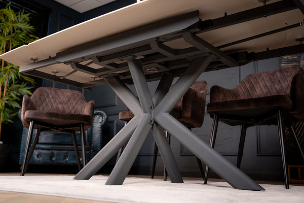 Integri Italian Sintered Stone Rotating Extendable Dining Table in White Marble Look 140-200 cm