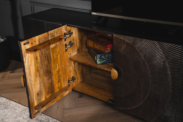 Sunset Solid Mango Wood Floating Sideboard TV Unit in Black 180cm