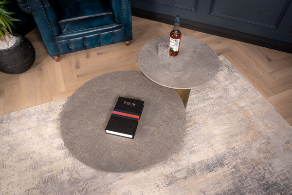 Pienza Italian Sintered Stone Round Side Table in Concrete Look 60 cm