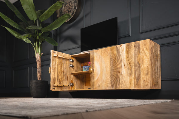 Sunset Solid Mango Wood Floating Sideboard TV Unit in Natural Brown 180cm