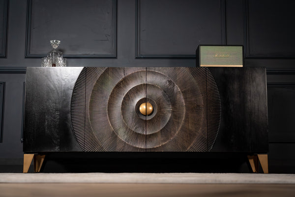 Sunset Handcrafted Solid Mango Wood Black Sideboard 177 cm 2.0